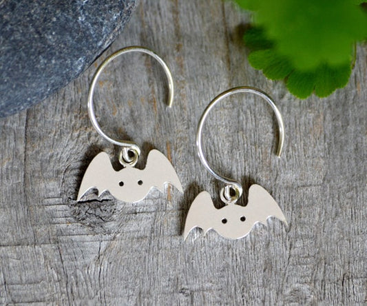 Bat Earrings in Sterling Silver, Silver Bat Earrings, Animal Earrings