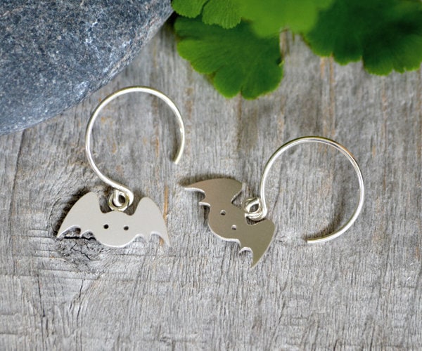 Bat Earrings in Sterling Silver, Silver Bat Earrings, Animal Earrings
