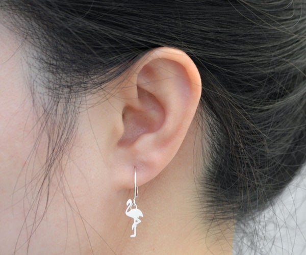 Flamingo Earrings in Sterling Silver, Silver Flamingo Earrings