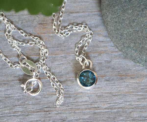 London Blue Topaz Necklace in Sterling Silver, November Birthstone Necklace, Birthstone Necklace