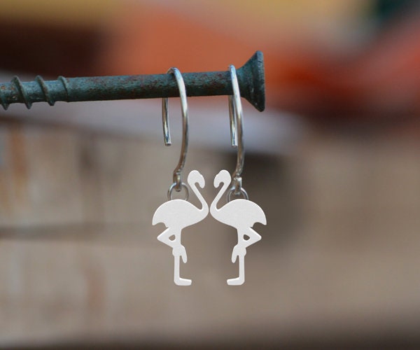 Flamingo Earrings in Sterling Silver, Silver Flamingo Earrings