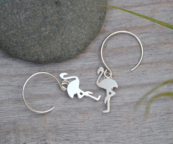 Flamingo Earrings in Sterling Silver, Silver Flamingo Earrings