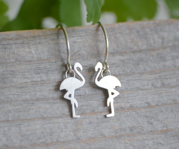 Flamingo Earrings in Sterling Silver, Silver Flamingo Earrings