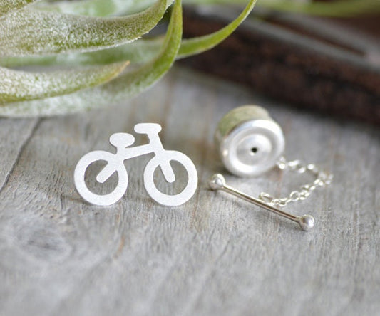 Bicycle Tie Tack in Sterling Silver, Personalized Bicycle Tie Tack, Silver Bicycle Tie Tack