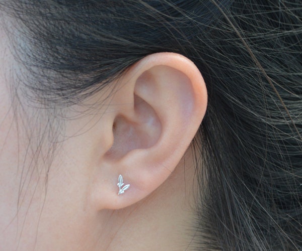 Little Leaf Stud Earrings, Leaf Ear Posts in Sterling Silver