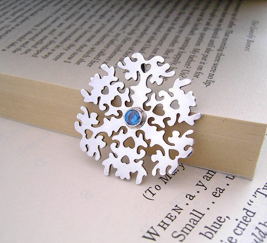 Silver Snowflake Necklace with Swiss Blue Topaz