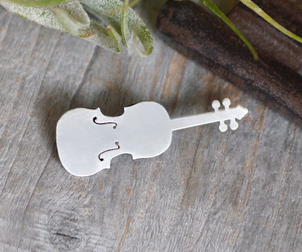 Violin Brooch in Sterling Siver, Silver Violin Brooch