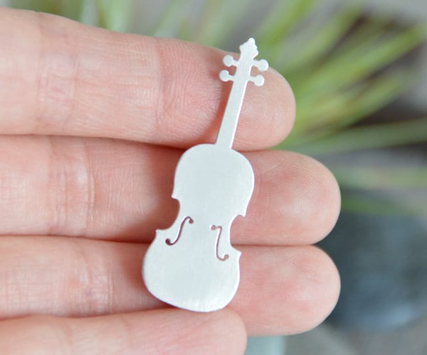 Violin Brooch in Sterling Siver, Silver Violin Brooch
