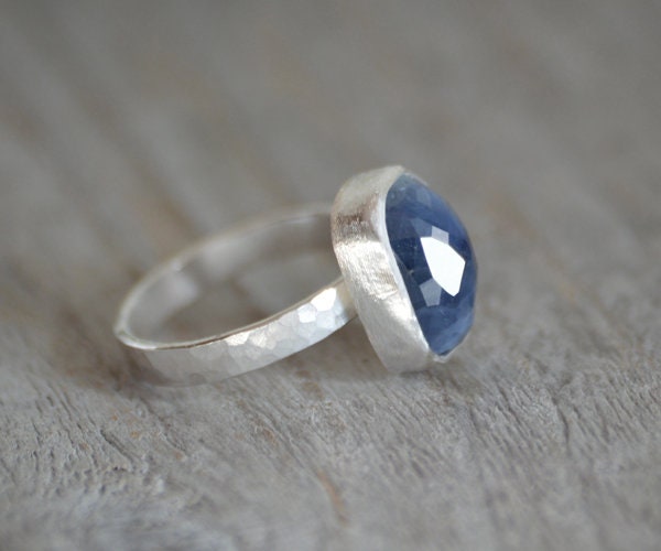 Honeycomb Rose Cut Sapphire Ring, 5.95ct Cushion Shape Sapphire Ring