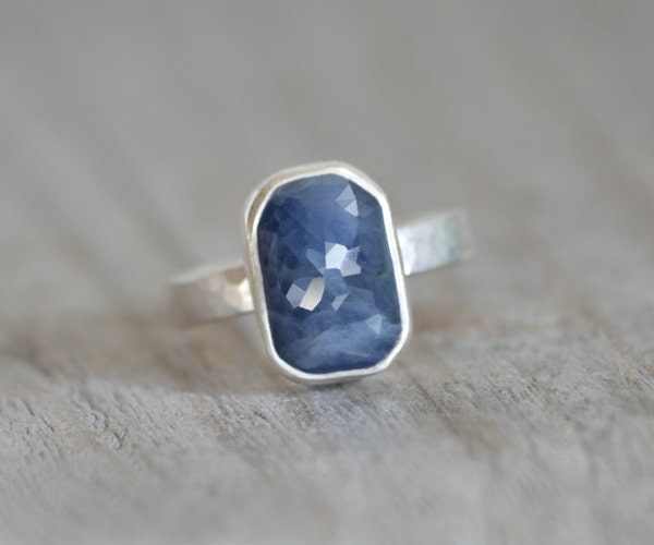 Honeycomb Rose Cut Sapphire Ring, 5.95ct Cushion Shape Sapphire Ring