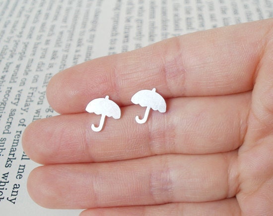 Umbrella Stud Earrings in Sterling Silver, Silver Umbrella Ear Posts