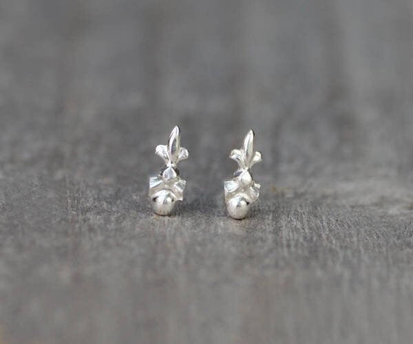 Tiny Fleur De Lis Stud Earrings, Small Silver Ear Posts
