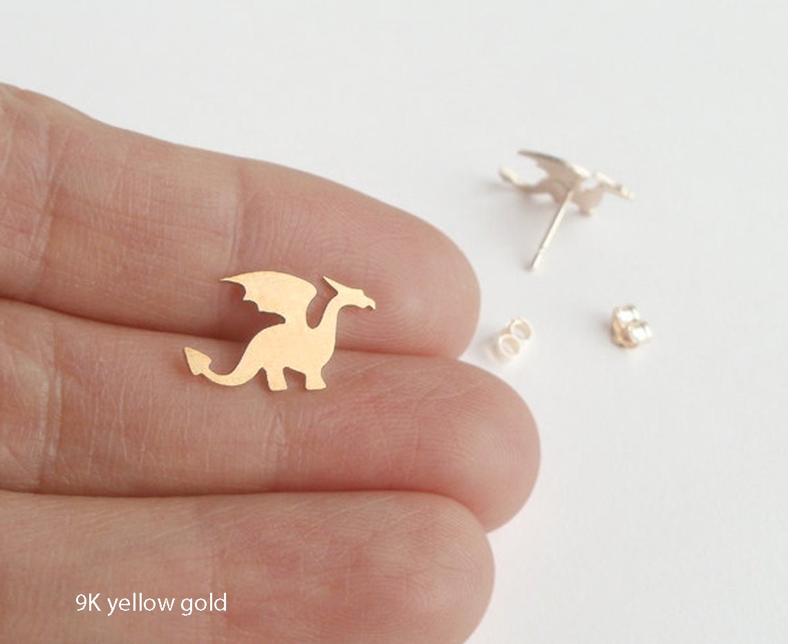 Dragon Stud Earrings in Sterling Silver, Dragon Ear Posts