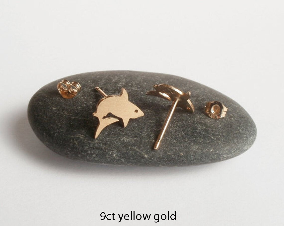 Shark Stud Earrings in Sterling Silver, Silver Shark Ear Posts