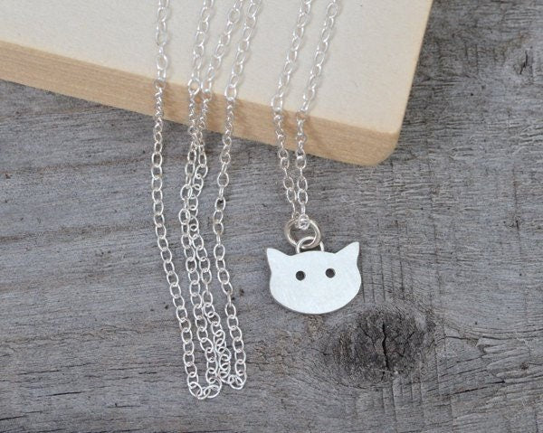 Cat Necklace in Sterling Silver, Silver Kitten Necklace
