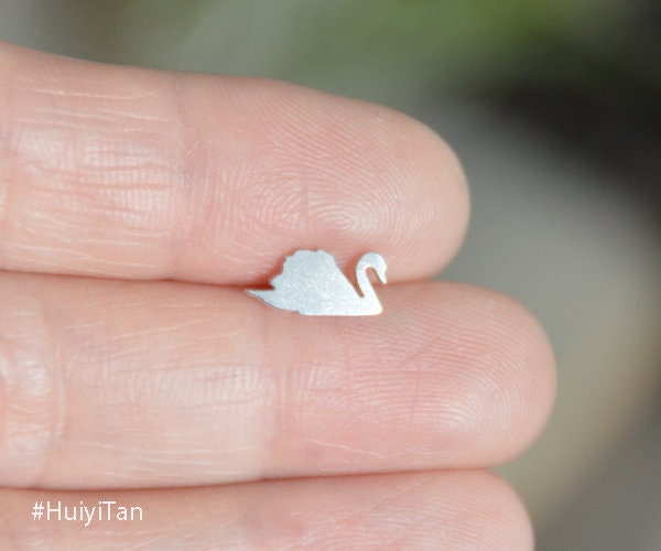 Swan Stud Earrings in Sterling Silver, Silver Swan Ear Studs