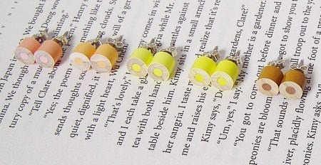Colour Pencil Stud Earrings, Yellow Stud Earrings, Brown Stud Earrings, Wooden Pencil Ear Posts