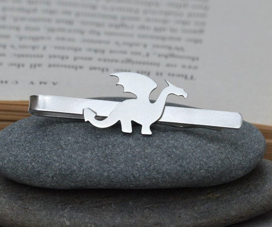 Dragon Tie Clip in Sterling Silver, Silver Dragon Tie Clip, Personalized Dragon Tie Clip