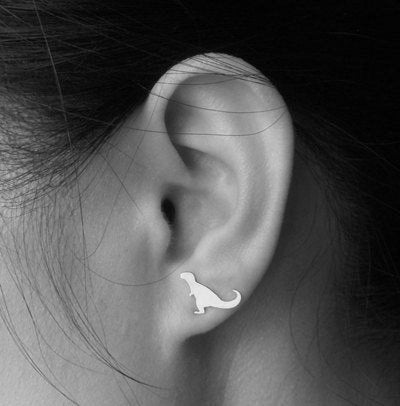 T-Rex Stud Earrings In Sterling Silver, Silver Dinosaur Ear Posts