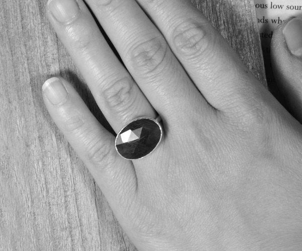 Large Sapphire Ring in Sterling Silver, Bi Coloured Sapphire Cocktail Ring, 6.65ct Sapphire Ring