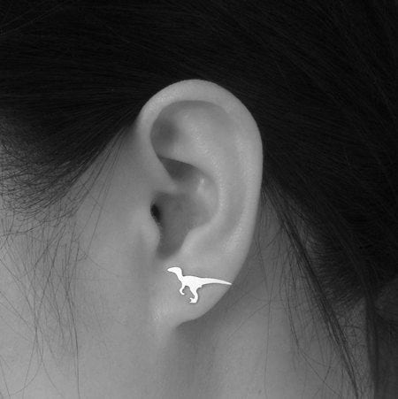 Velociraptor Stud Earrings, Dinosaur Stud Earrings in Sterling Silver, Silver Dinosaur Ear Posts
