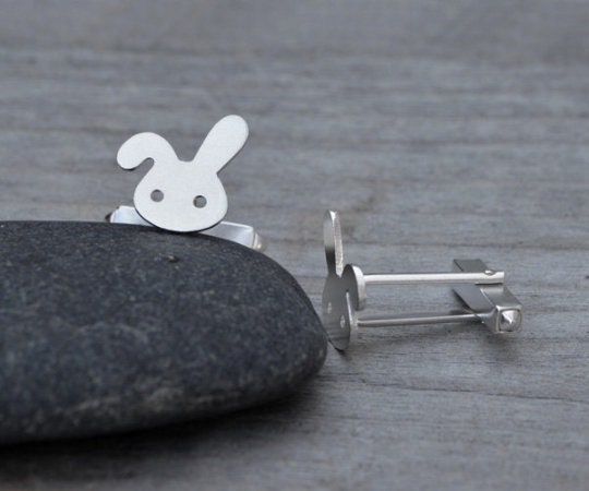 Rabbit Cufflinks in Sterling Silver, Bunny Cufflinks, Personalized Cufflinks