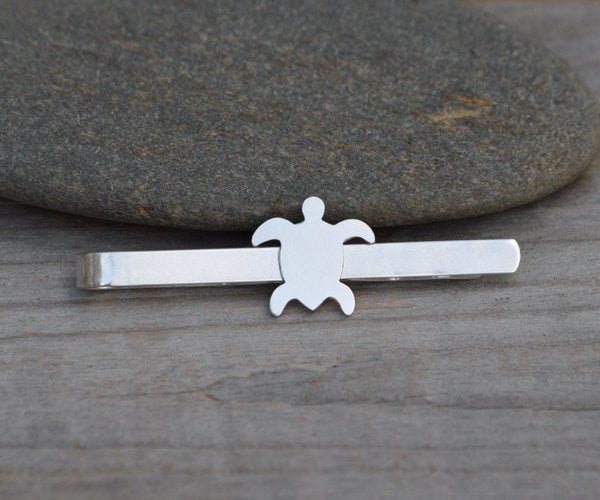 Sea Turtle Tie Clip in Sterling Silver, Sea Turtle Tie Slide, Personalized Turtle Tie Clip
