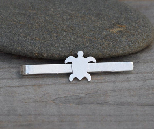 Sea Turtle Tie Clip in Sterling Silver, Sea Turtle Tie Slide, Personalized Turtle Tie Clip