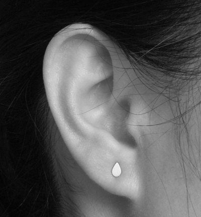 Raindrop Stud Earrings in 9ct Yellow Gold, Teardrop Ear Posts, Tiny Ear Posts