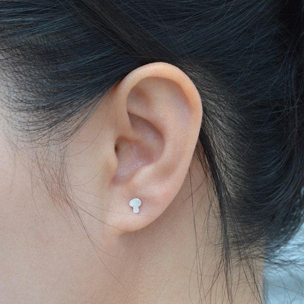 Mushroom Stud Earrings in Sterling Silver, Silver Mushroom Ear Posts