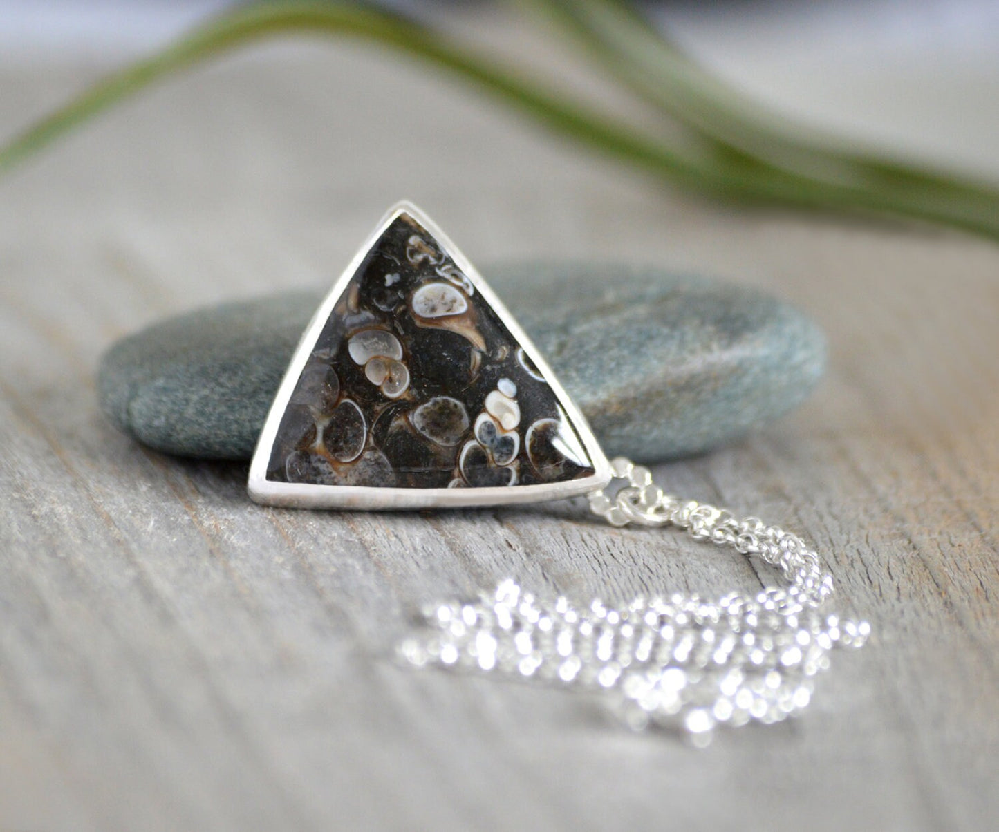 Triangular Turritella Agate Necklace, Large Agate Necklace
