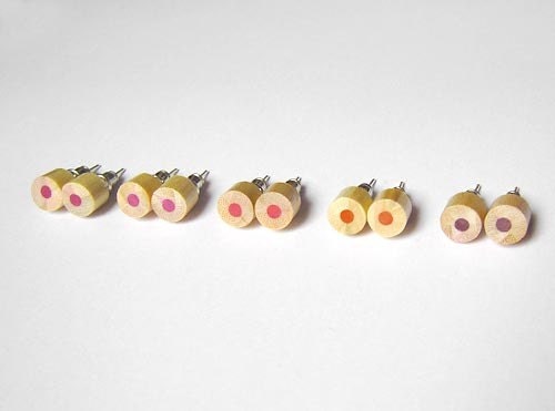 Wooden Colour Pencil Stud Earring, Round Pencil Ear Posts
