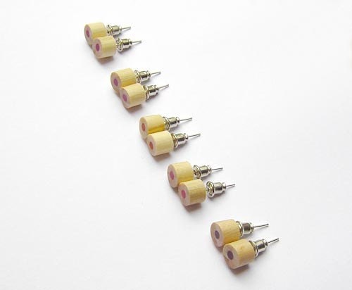 Wooden Colour Pencil Stud Earring, Round Pencil Ear Posts