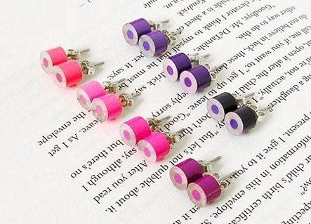 Colour Pencil Stud Earrings, Pink Pencil Ear Posts, Purple Pencil Ear Studs