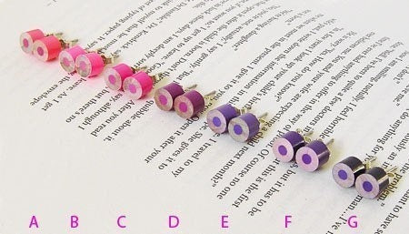 Colour Pencil Stud Earrings, Pink Pencil Ear Posts, Purple Pencil Ear Studs