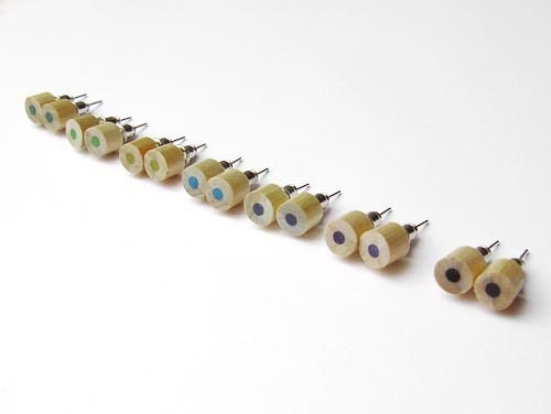 Colour Pencil Stud Earrings, Green Pencil Ear Posts, Blue Pencil Earring, Black Pencil Ear Posts, Wooden Pencil Earrings