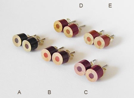 Colour Pencil Stud Earrings, Brown Stud Earrings, Wooden Ear Posts