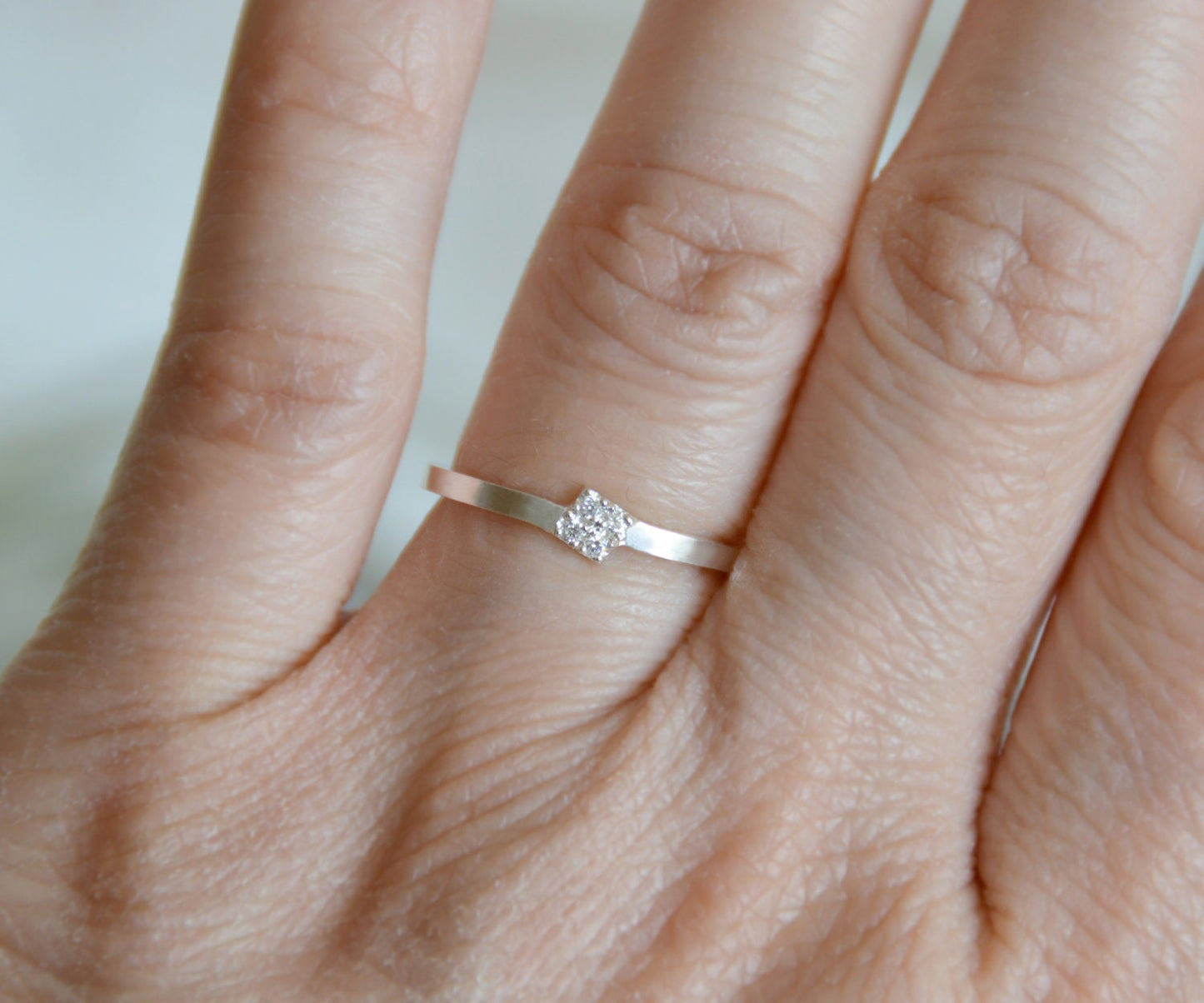 Slim Diamond Engagement Ring, 4 Diamond Engagement Ring, Small Diamond Stacking Ring