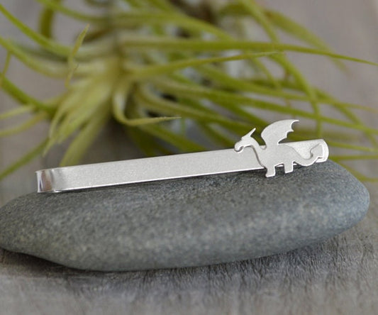 Dragon Tie Clip in Solid Sterling Silver, Personalized Tie Clip, Silver Dragon Tie Slide