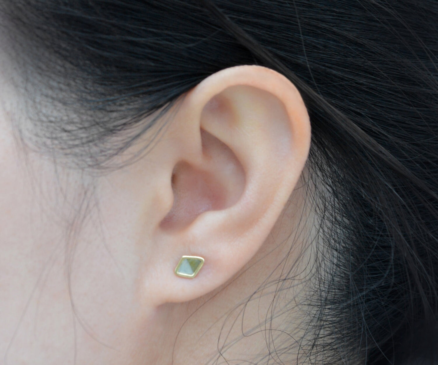 Art Deco Rough Diamond Stud Earrings in 18k Yellow Gold, Rustic Diamond Ear Posts