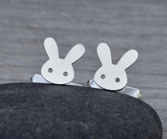 Rabbit Cufflinks in Sterling Silver, Bunny Cufflinks, Personalized Cufflinks