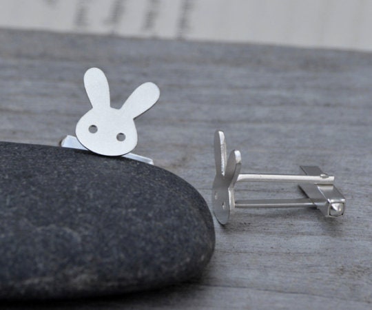 Rabbit Cufflinks in Sterling Silver, Bunny Cufflinks, Personalized Cufflinks