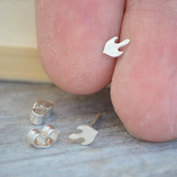 Abstract Stud Earrings, Abstract Fire Stud Earrings in Sterling Silver, Tiny Silver Ear Posts
