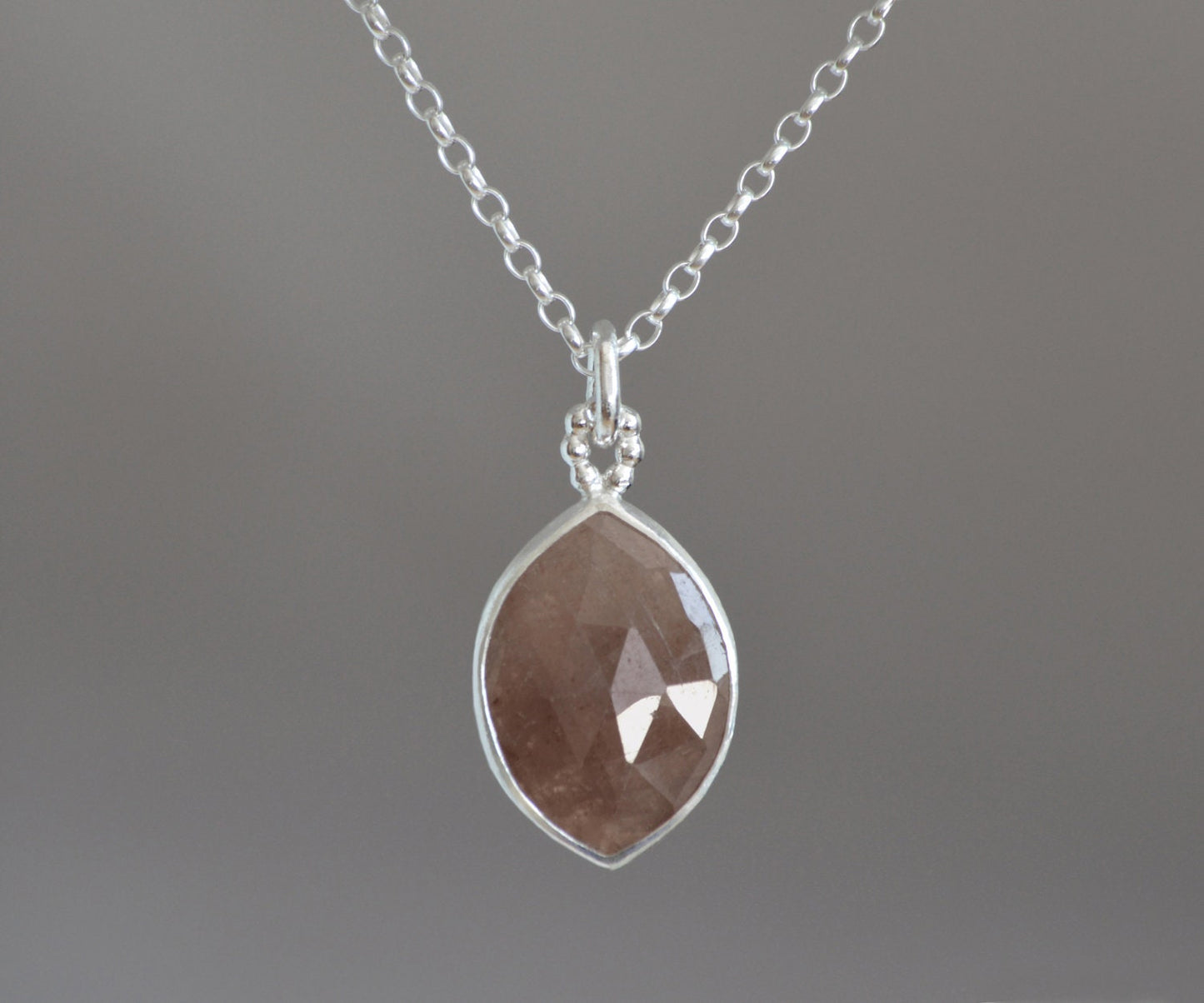 Brown Sapphire Necklace in Sterling Silver, 5.65ct Sapphire Necklace