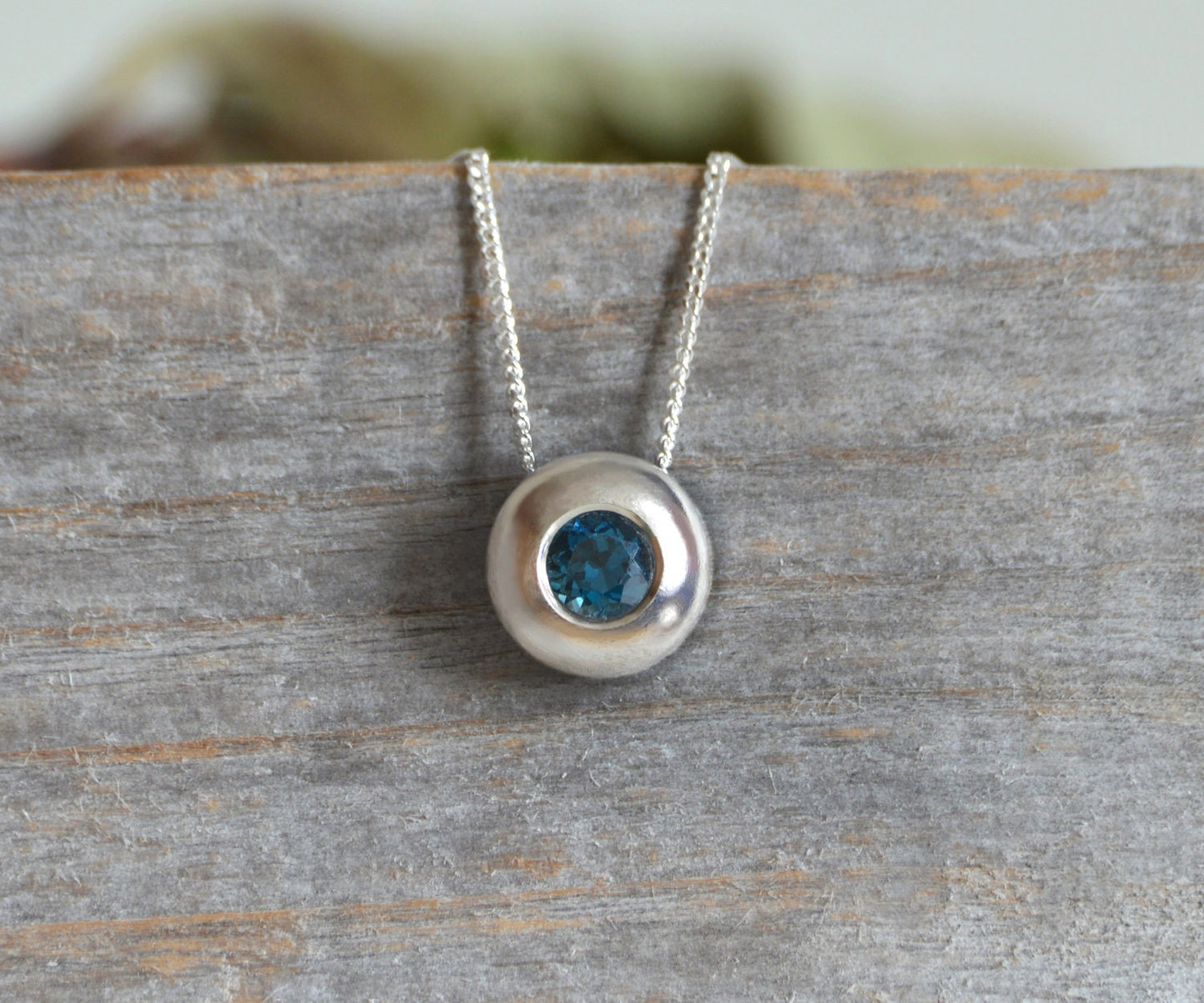 9mm London Blue Topaz Necklace in Sterling Silver, November Birthstone Necklace