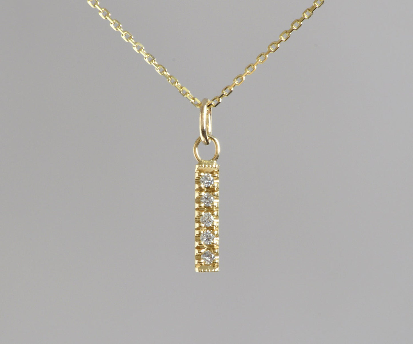 Diamond Bar Necklace in 18ct Yellow Gold, Dainty Diamond Necklace, Pave Diamond Necklace