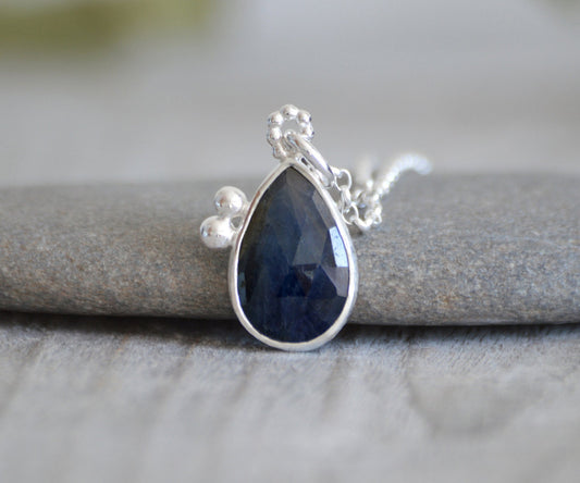 Raindrop Sapphire Necklace, September Birthstone Necklace, 4.6ct Sapphire Necklace