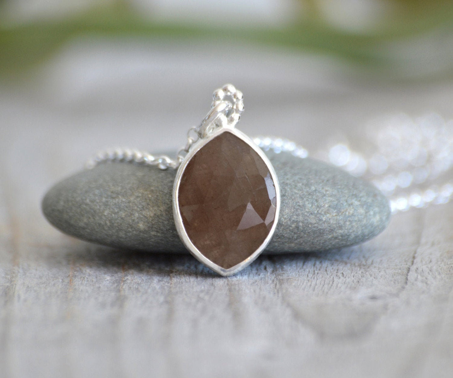 Brown Sapphire Necklace in Sterling Silver, 5.65ct Sapphire Necklace