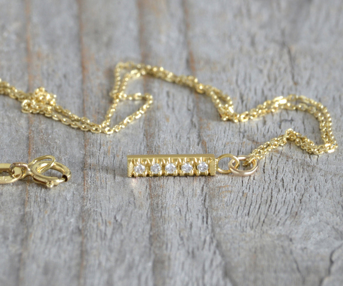Diamond Bar Necklace in 18ct Yellow Gold, Dainty Diamond Necklace, Pave Diamond Necklace