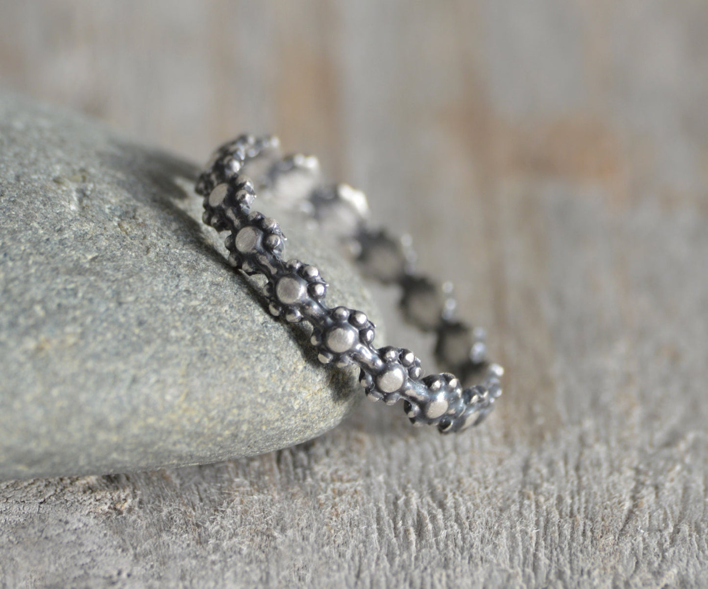 Flower Stacking Ring in Sterling Silver, Floral Stacking Ring, UK size I (US size 4.5)